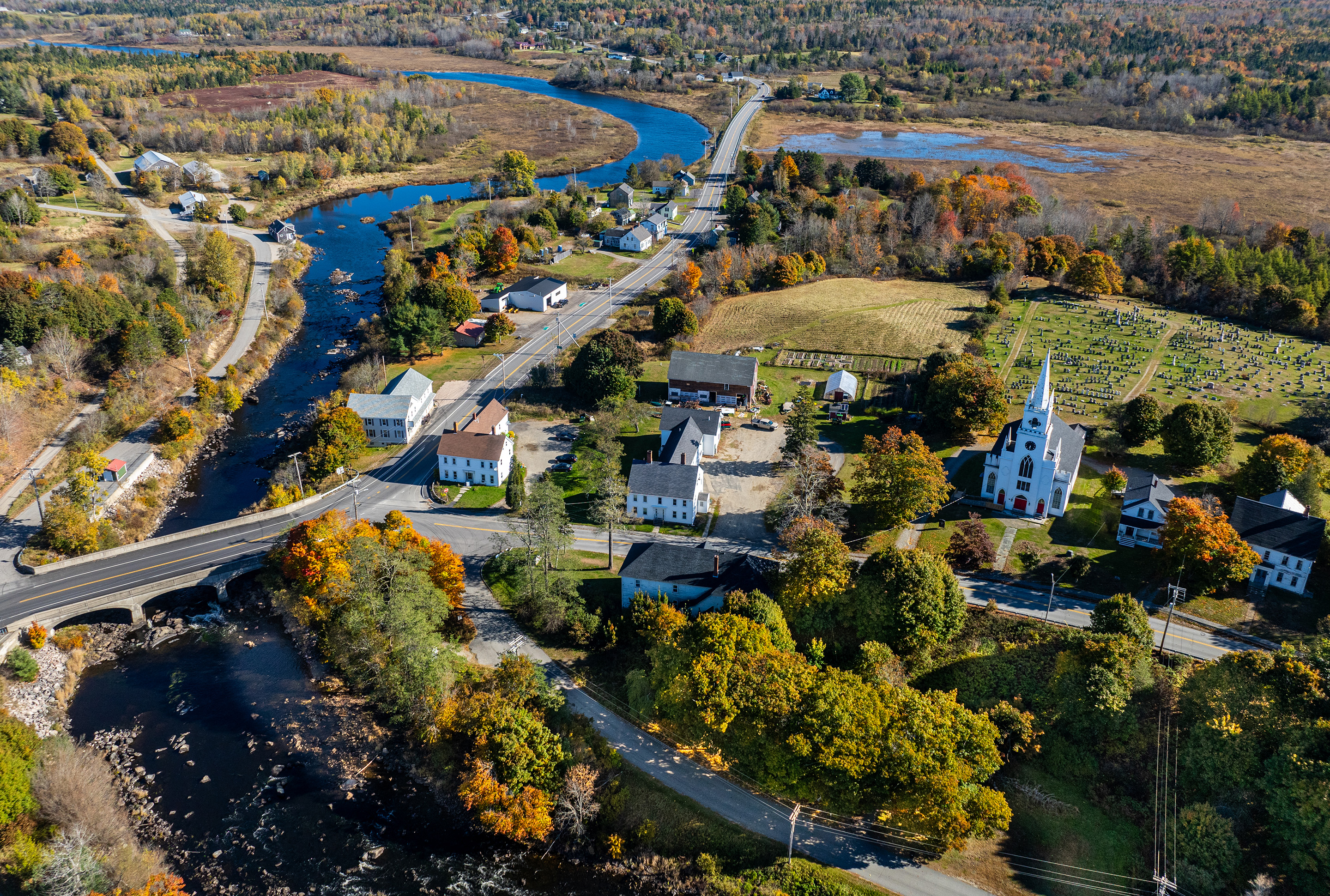 Aerial View von East Machias in Maine, USA.